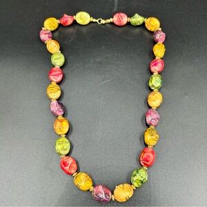 Vintage Multicolor Chunky Bead Necklace Dopamine Dressing Maximalist Boho 22”